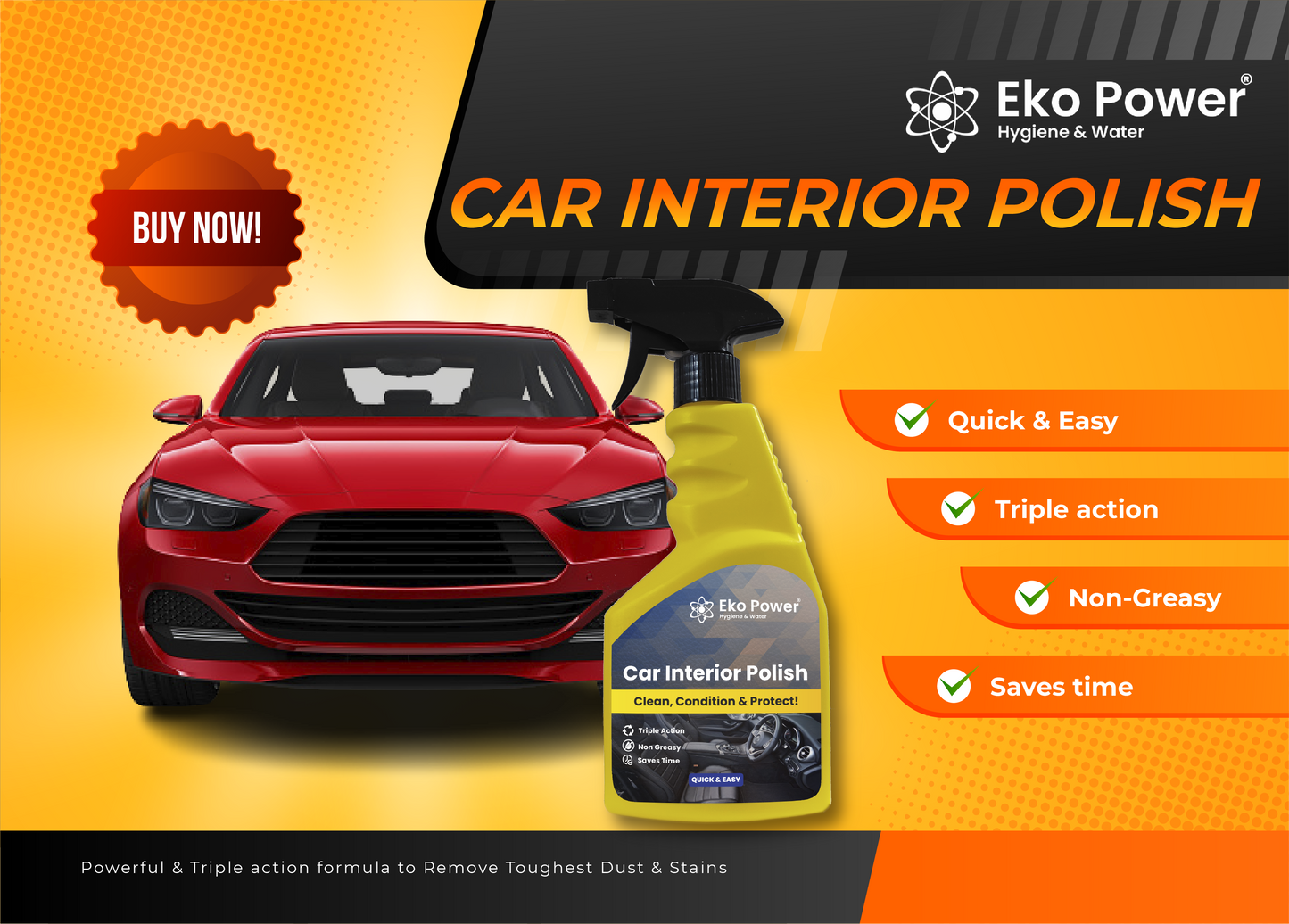 Eko Power Car Interior Polish | Bring new life to your car's interior | Ready to use | 450ml