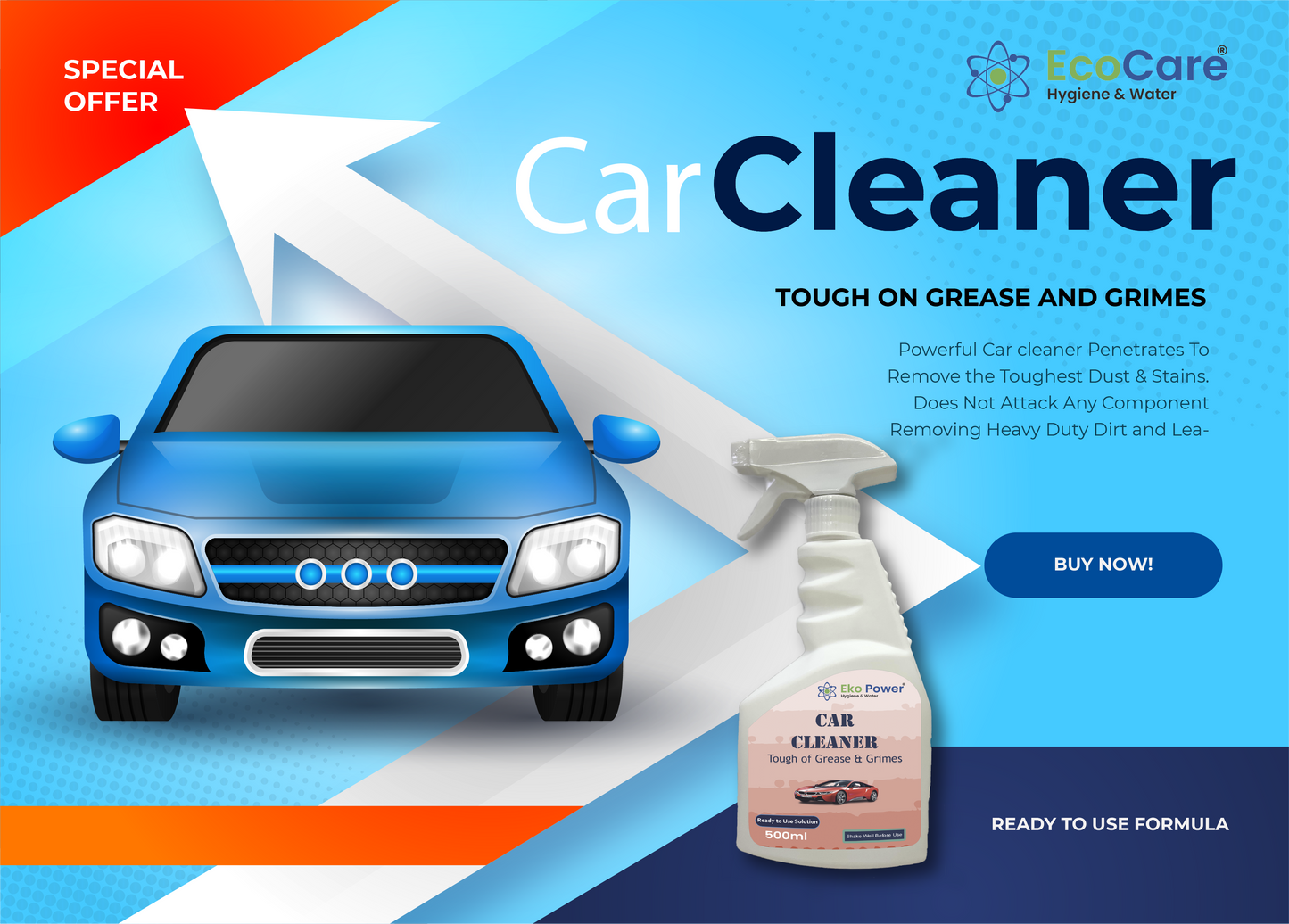 Eko Power Car Cleaner Liquid | Ready to use formula | Tough on dirt and stains