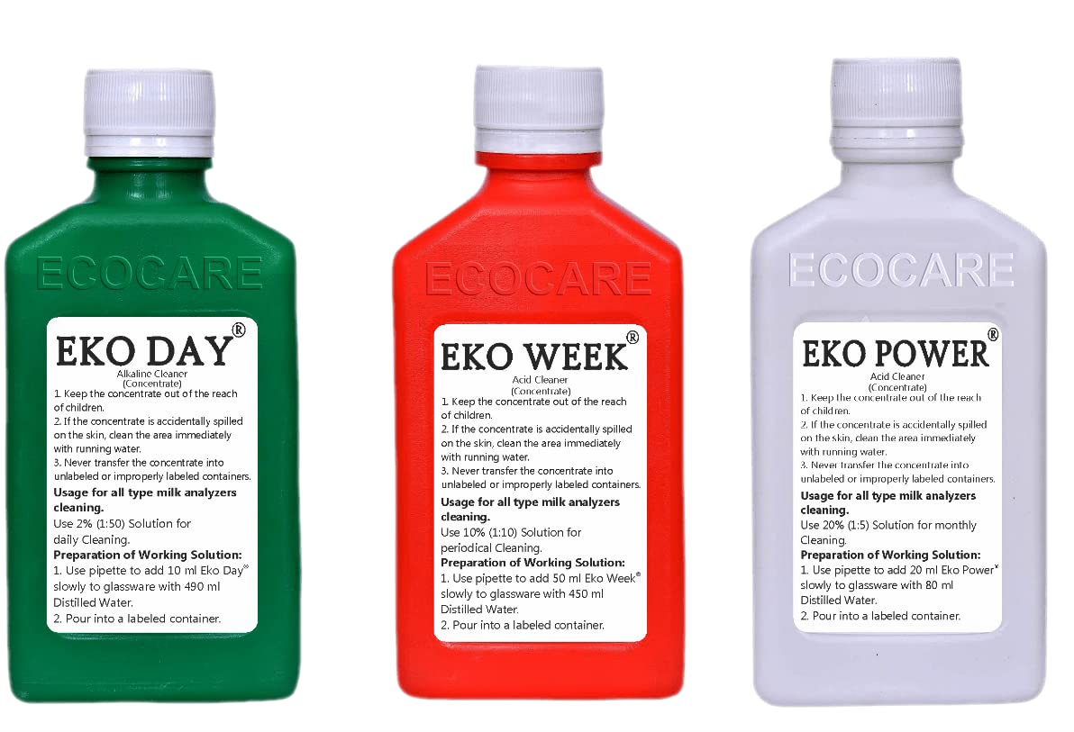 Eko Day Eko Week Eko Power Combo 200ml for daily, weekly, & monthly cleaning of milk analyzer